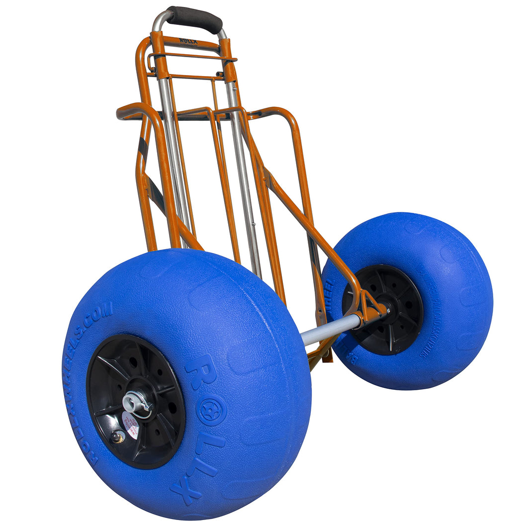 Folding Beach Cart with Balloon Wheels, Rolling Cooler Dolly with 12 Inch Large Sand and Beach Tires (Blue)